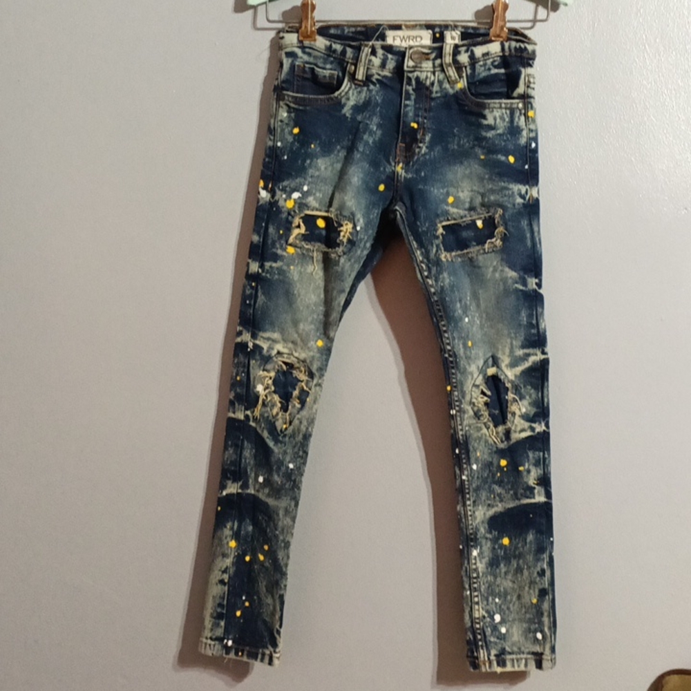 FWRD Denim boys paint splatter damaged distressed skinny jeans